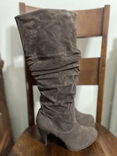 Pink Duchess Brown Suede Boots Norma-1 Mid Calf Wrinkled Size 8