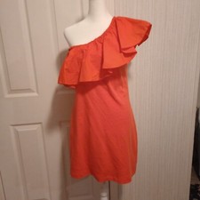 A New Day Women's Slim Dress Size S Dark Coral/Orange One Shoulder Ruffle LNC