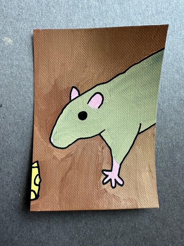 Original ACEO Art Card - Rat And Cheese - 3.5 in x 2.5 in Acrylic Painting