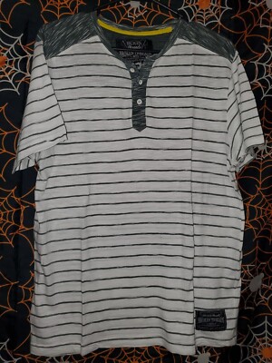 Broken Threads Shirt Mens XLarge White Grey Stripe Slub Slim Fit Henley TShirt