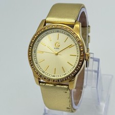 Unisex G by GUESS Gold Tone Watch, Gold Leather, Crystal Accents, 38mm G74041L1