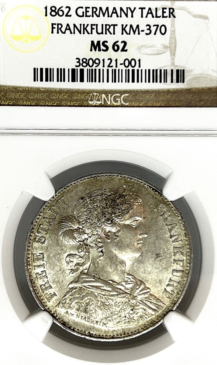 ★〈英文〉「German Talers church and city」 German States Frankfurt 1862 Taler Coin Thaler NGC MS 62 VZ