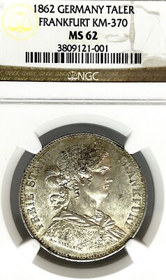 German States Frankfurt 1862 Taler Coin Thaler NGC MS 62 VZ/STG