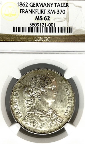 German States Frankfurt 1862 Taler Coin Thaler NGC MS 62 VZ/STG UNC Deutschland