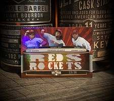 Tom Seaver, Cueto, Volquez Game Used Worn Jersey Topps Triple Threads SP 13/36