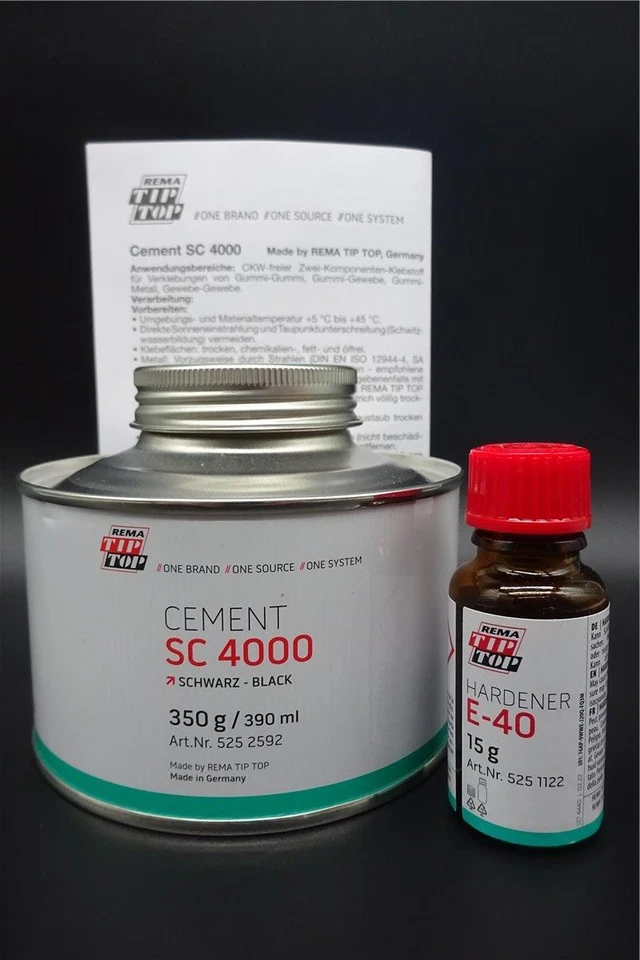 350g Cement SC 4000 schwarz 15g Härter E-40 Gummi Neopren Gewebe Kleber TIP TOP