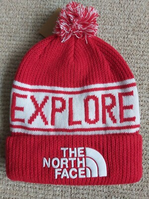 Genuine THE NORTH FACE Red Logo BOBBLE BEANIE Retro
