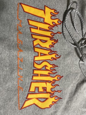 Thrasher Flame Logo Hooded Sweatshirt Hoodie Size Small Grey | eBay