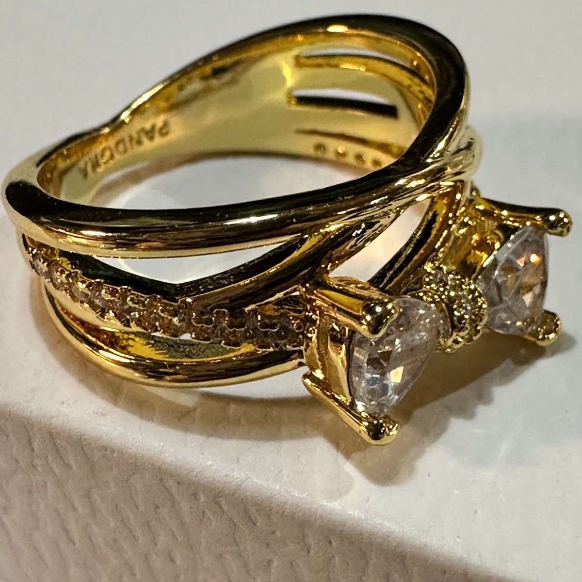 Genuine PANDORA 14k Plated Sparkling Bow Crossover Ring