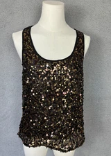 MATERIAL GIRL Racer Back/Sequined Stretch Tank Top Medium Black Pre-Owned.