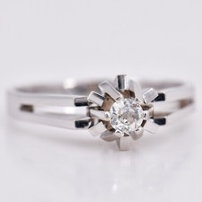 Gr. 58 - Zeitloser Vintage JK Weißgold 585/14K Ring Altschliff Diamant 0,18 ct.