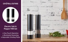 Salt and Pepper Mill Set Large Stainless Steel Electronic in Black