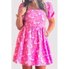 Printed Square Neck Short Sleeve Dress