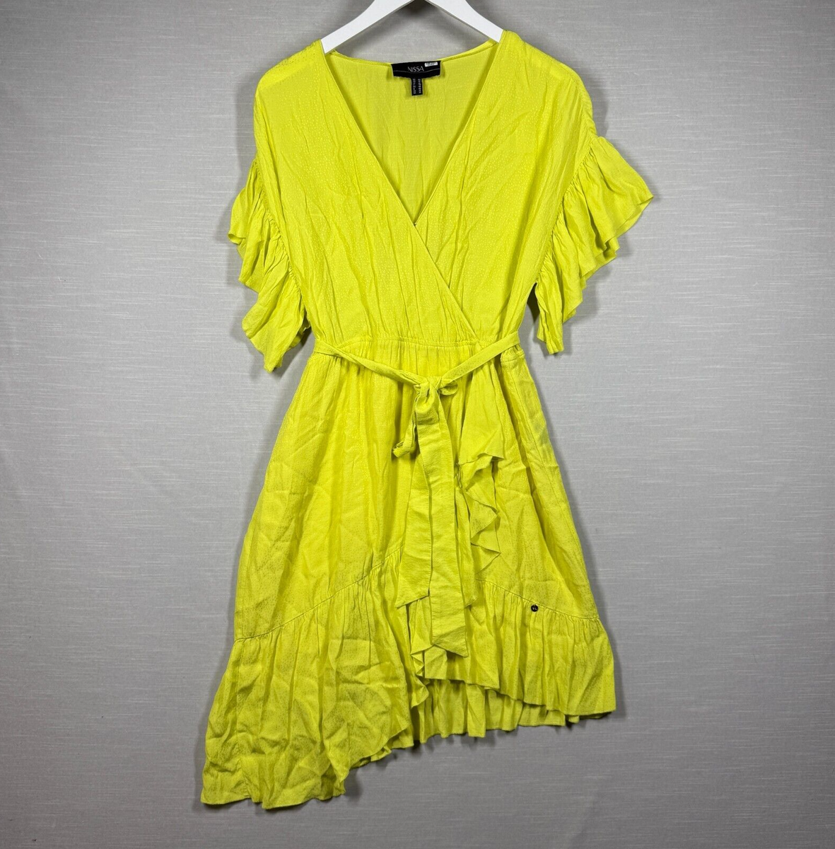Nissa Dress Womens 10 Yellow Asymmetrical Ruffle Bright Ribbon Boho  Lightweight | eBay