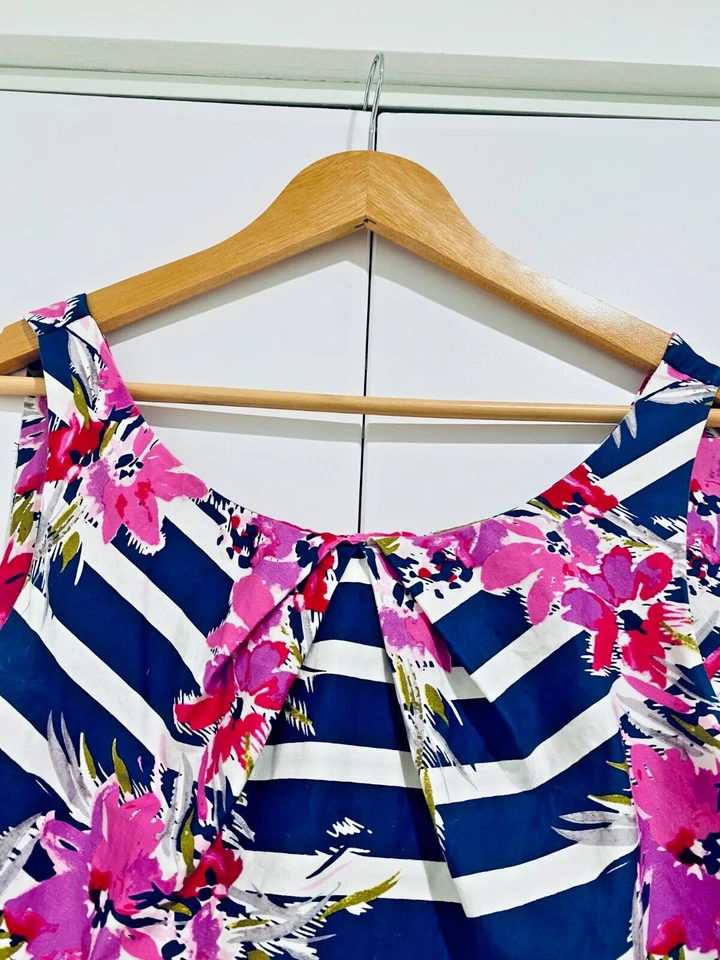 Maternity Sleeveless Navy & Pink Flattering Flowered Cotton Poplin Dress Size M - Image 2 of 4