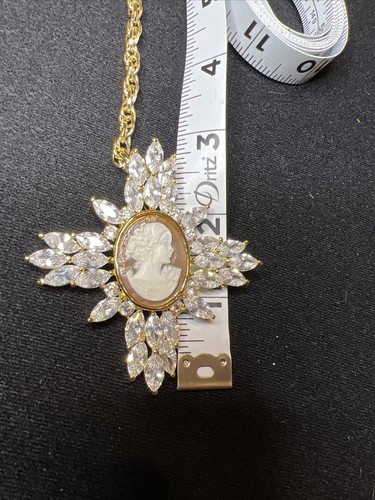 SIGNIERT AMEDEO 19”+3” Verlängerung Halskette Anhänger Kamee mit Strass ~ B - Bild 5 von 8