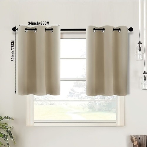 2 Panel Privacy Blackout Short Kitchen Curtains Thermal Insulated Grommet Drapes - Picture 18 of 22