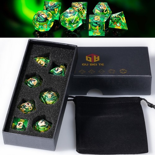 Set di dadi completi da 7 pezzi RPG - Glitter in resina verde Set di dadi completi da 7 pezzi RPG - Glitter in resina verde