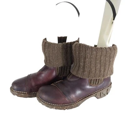El Naturalista Women's US7 Yggdrasil Brown Leather Knitted Fold Over Cuff Boots - Image 1 of 4