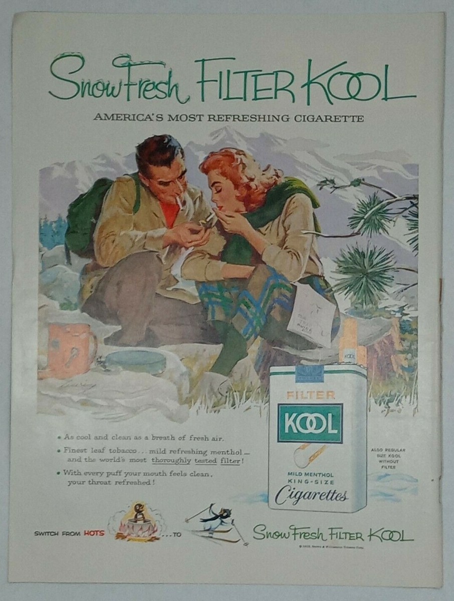 snow tobacco 1950s Kool Snow Fresh Artist Mountain Romance Cigarettes Vtg Tobacco Print  Ad