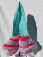 TARGET Girl  s O/S Pink Mint Soft Faux Fur Mittens Gloves Attached Sweater Scarf