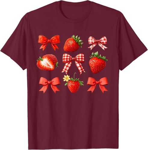 Strawberry Coquette Bow Strawberries Festival Girls Women T-Shirt Hoodie - Picture 14 of 14