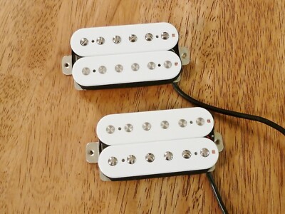 HUMBUCKER PICKUP SET WHITE NICKEL SILVER BASEPLATE ALNICO 2 FOUR CONDUCTOR WIRED