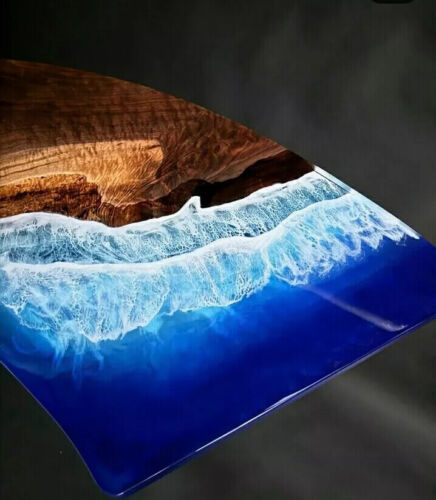 Ocean Resin coffee table with live edge solid wood epoxy artistic tabletop - Picture 3 of 7