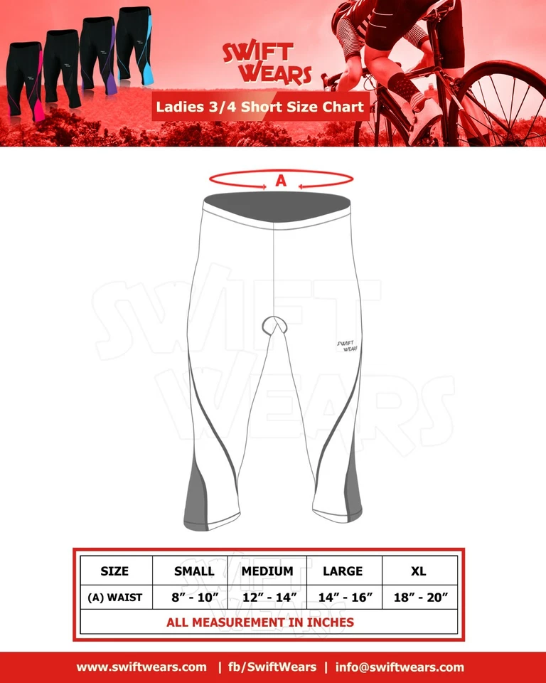 Women Cycling Tights 3/4 Shorts Padded Ladies Leggings Anti Bac Coolmax Pad  - Image 2 of 2