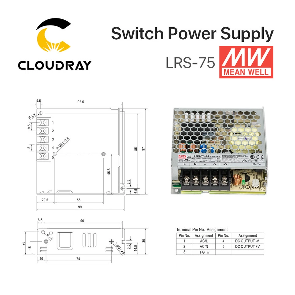Fuente de alimentación conmutada Meanwell LRS-75 12V 24V 5V 14A 6A 3.2A para controlador láser Foto 4 de 4