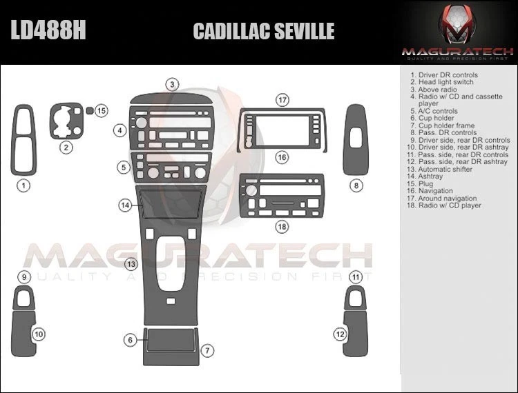 Se adapta a Cadillac Seville 1998-2004 sin madera de fábrica grande KIT DE TABLERO DE CARBONO REAL Foto 2 de 4