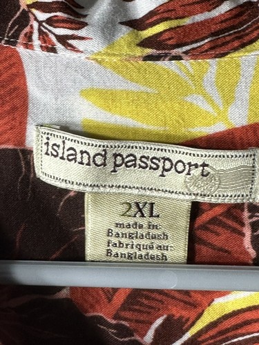 Island Passport Hawaiian Shirt Mens Size 2XL Red Yellow Leaf Floral AOP Allover - Picture 2 of 3