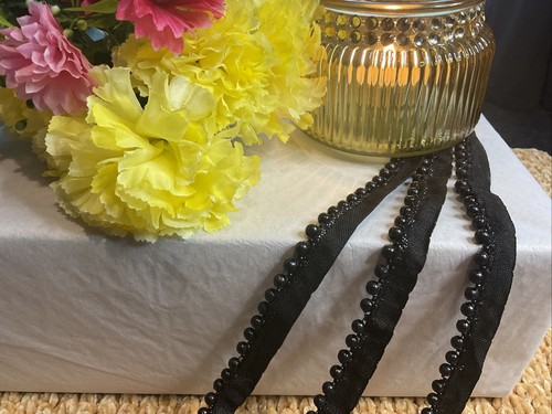 *New* Black Beaded Lace Trim, Sold Per X 3 Yard Strip