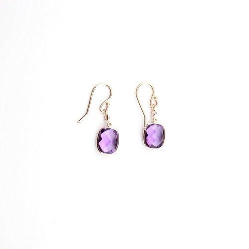 Genuine Amethyst, Diamond French Wire Drop Earrings Set In 14k Rose Gold - Picture 2 of 2