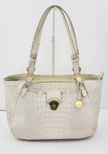 BRAHMIN COLLETTE USED/SPOTS WHITE MELBOURNE CROC EMB. LEATHER SHOULDER BAG/TOTE