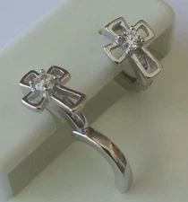 NEW ITEM .925 STERLING SILVER Religious PETITE CROSS CZ hoop EARRINGS 10mm