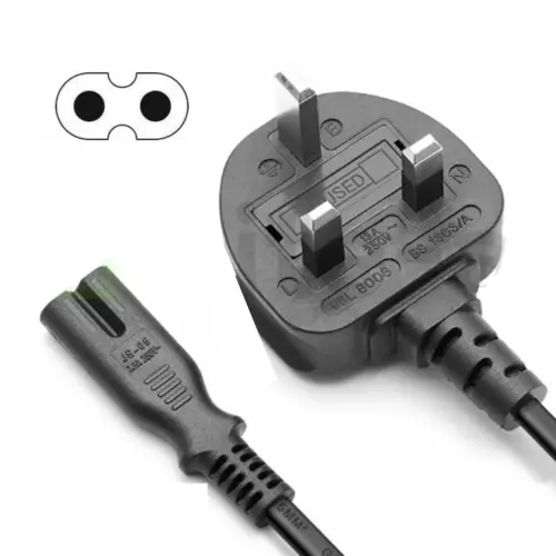 Figure of 8 Mains Cable / Power UK Lead Plug Cord C7 Fig 8 IEC C7 Power Cord