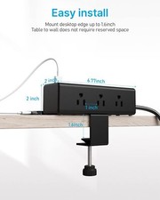 6 FT Flat Plug Desk Clamp Power Strip with 9 Outlets with USB-A and 45W USB-C Po