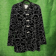 Jbs Ltd Women’s Black Velvet Jacket Large Evening Wear Swirl Silver Party 90s
