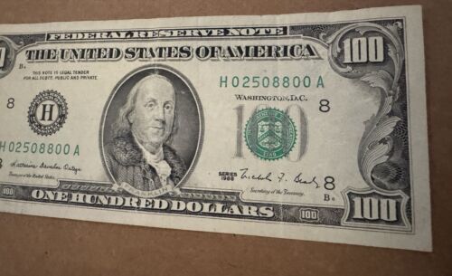 Crisp 1988 series $100 Dollar Note Bill (small face) Ortega Bead H Blk Benjamin - Picture 4 of 6