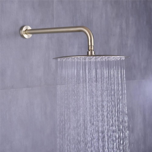 YJROOMS Brushed Gold Concealed Shower Set Rould Brass Bathroom Shower Mixer Syst - Picture 6 of 7
