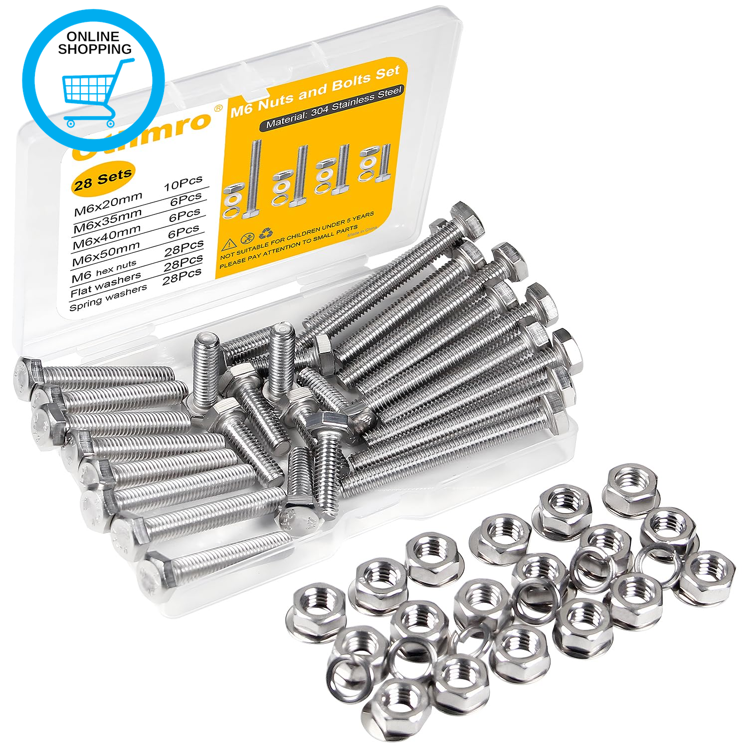 M6-1.0 Nuts and Bolts Set, 6Mm Hex Bolts Sets with Washers Stainless Steel Machi