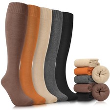 Warm Knee High Socks for Women 5 Pairs Thermal Cotton Boot Calf Socks for Col...