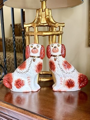 Vintage Staffordshire Kent Set Of 2 Orange Spaniel Dog Figurines Mantel Decor 9 