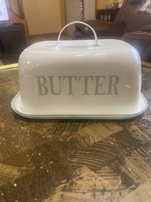 Crofton Enameled Metal Covered Butter Dish 4'' High X 7'' Long