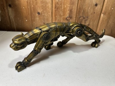 Design Toscano Cyber Leopard Statue Steampunk Me Antique Brass Finish Resin