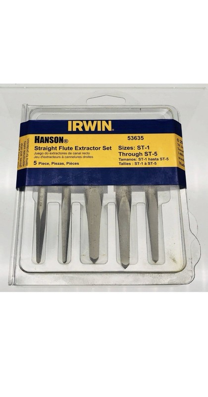 Irwin Hanson 53635 Straight Flute Screw Extractor Set Sizes ST-1 Through ST-5