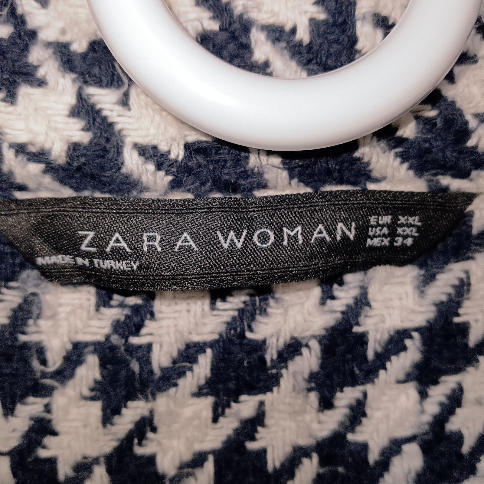 Zara Sweater Pullover Women's XXL Navy And White Houndstooth 100percent Cotton image 6