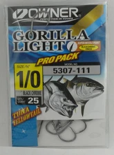 Owner 5307-111 Gorilla Light Live Bait Hook Black Chrome Size 1/0 25Ct Hook
