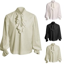 Fashionable Men's Renaissance Steampunk Collared Blouse with Gothic Touch